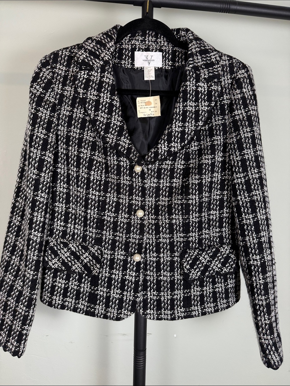 NWT Vintage Y2K Versailles Black & White Tweed Blazer Jacket Size 10